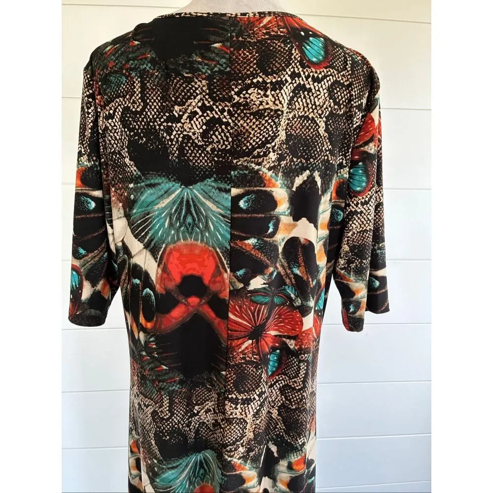 Attitudes Renee Butterfly Snake Jersey Elbow Sleeve Maxi Dress New  Sz XL - Picture 6 of 10